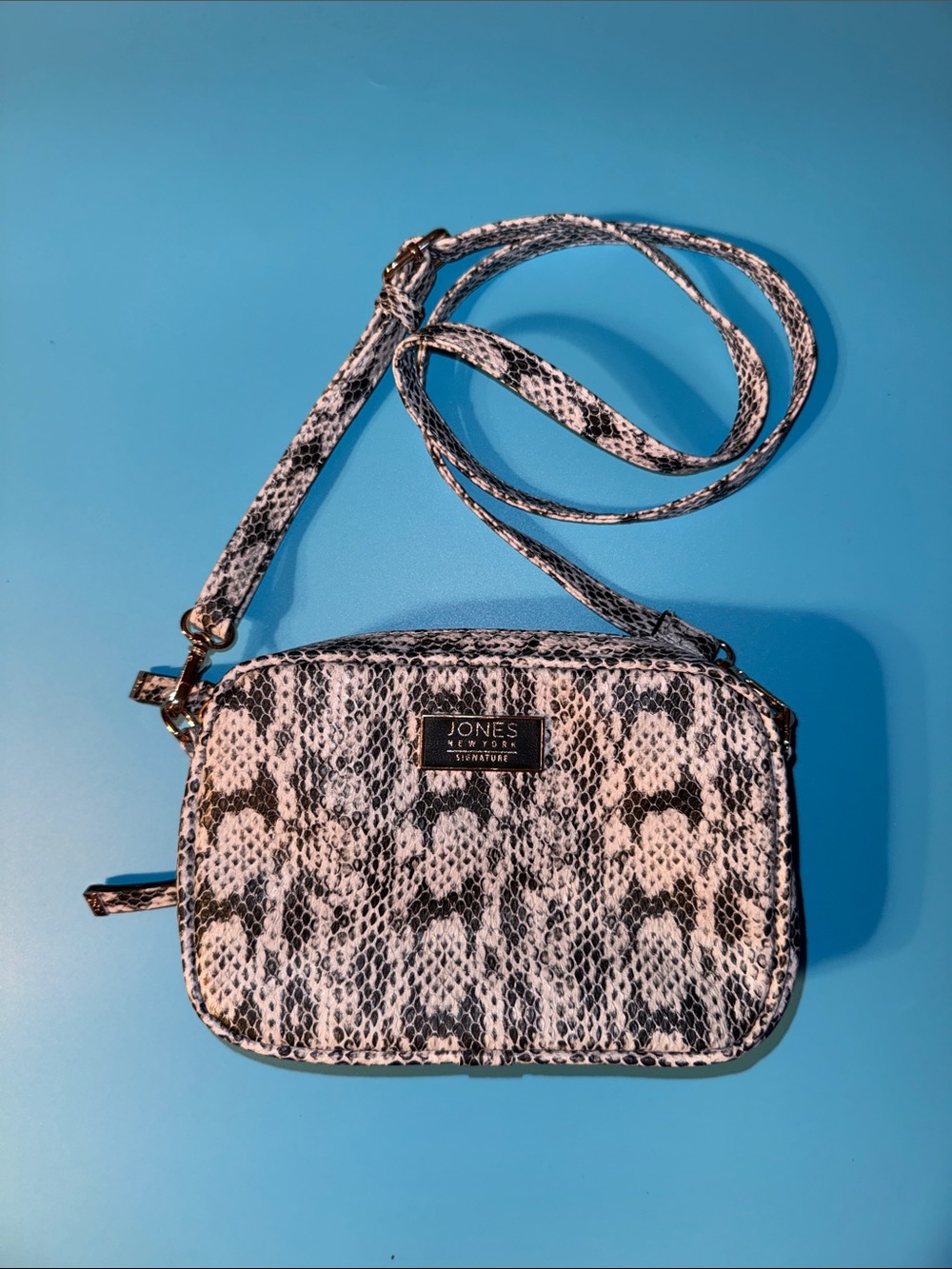 Jones New York Snakeskin Print  Gray & Black  Crossbody Bag New